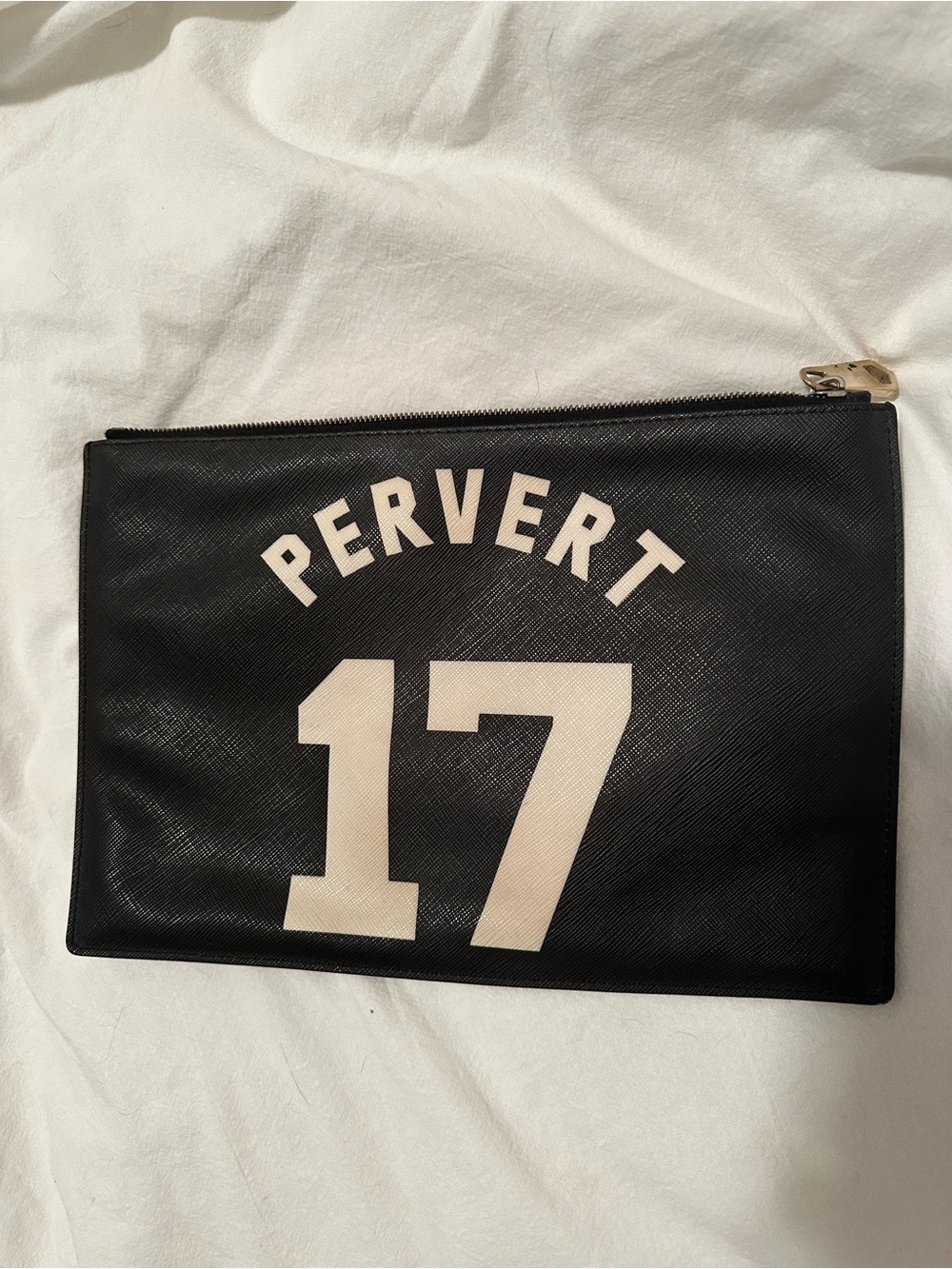 Givenchy Black Zip Pouch Clutch with White "PERVERT 17" Graphic